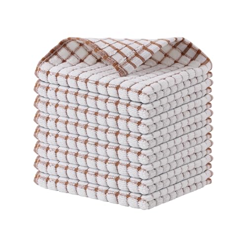 Kitinjoy Cotton 8 Pack Terry Kitchen Dish Cloths, Brown