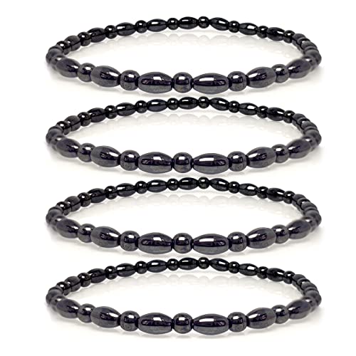 Hion 4 Pack Magnetic Therapy Anti-Swelling Black Obsidian Anklets for Women Men Black Obsidian Ankle Bracelet Hematite Therapy Bracelets Energy Healing Anklet Bracelets