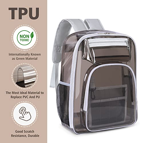Clear Backpack, Heavy Duty TPU Transparent Backpacks Large See Through Bookbag with Reinforced Strap for School, Stadium, Security, Work, Travel, College, Sporting Events, Concert (Grey)2