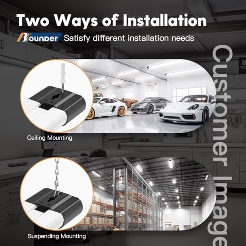 Image of BBOUNDER 12 Pack Linkable LED Shop Light with Reflector, Super Bright 6500K Cool Daylight, 4400 LM, 4 FT, 48 Inch Integrated Fixture for Garage, 40W Equivalent 250W, Surface & Suspension Mount, Black