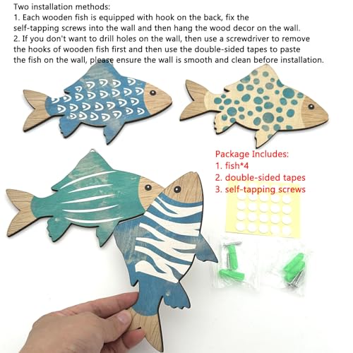 Pursuestar 木製魚ウォールデコ、ハンギング木製魚の群れ素朴な海岸をテーマにしたウォールアートギフト バスルーム/リビングルーム/寝室/オフィス用 [2]