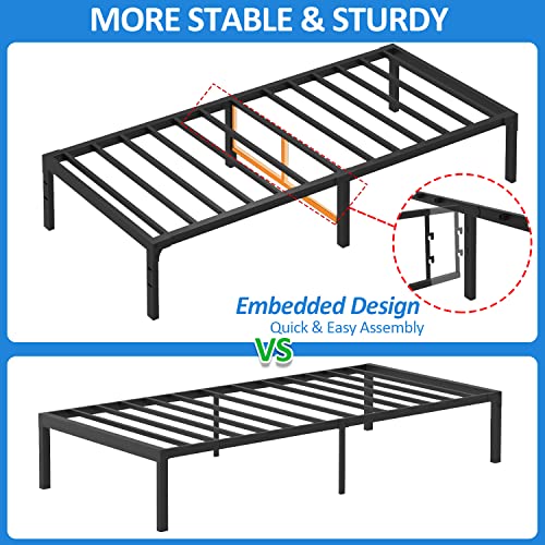 Fuiobyvv Twin Bed Frames, 14 Inch Heavy Duty Metal Platform Bed Frame Twin Size Support Up To 3500 Lbs, No Box Spring Needed/No Shaking/Steel Slat Support/Noise Free/Easy Assembly #TOP4
