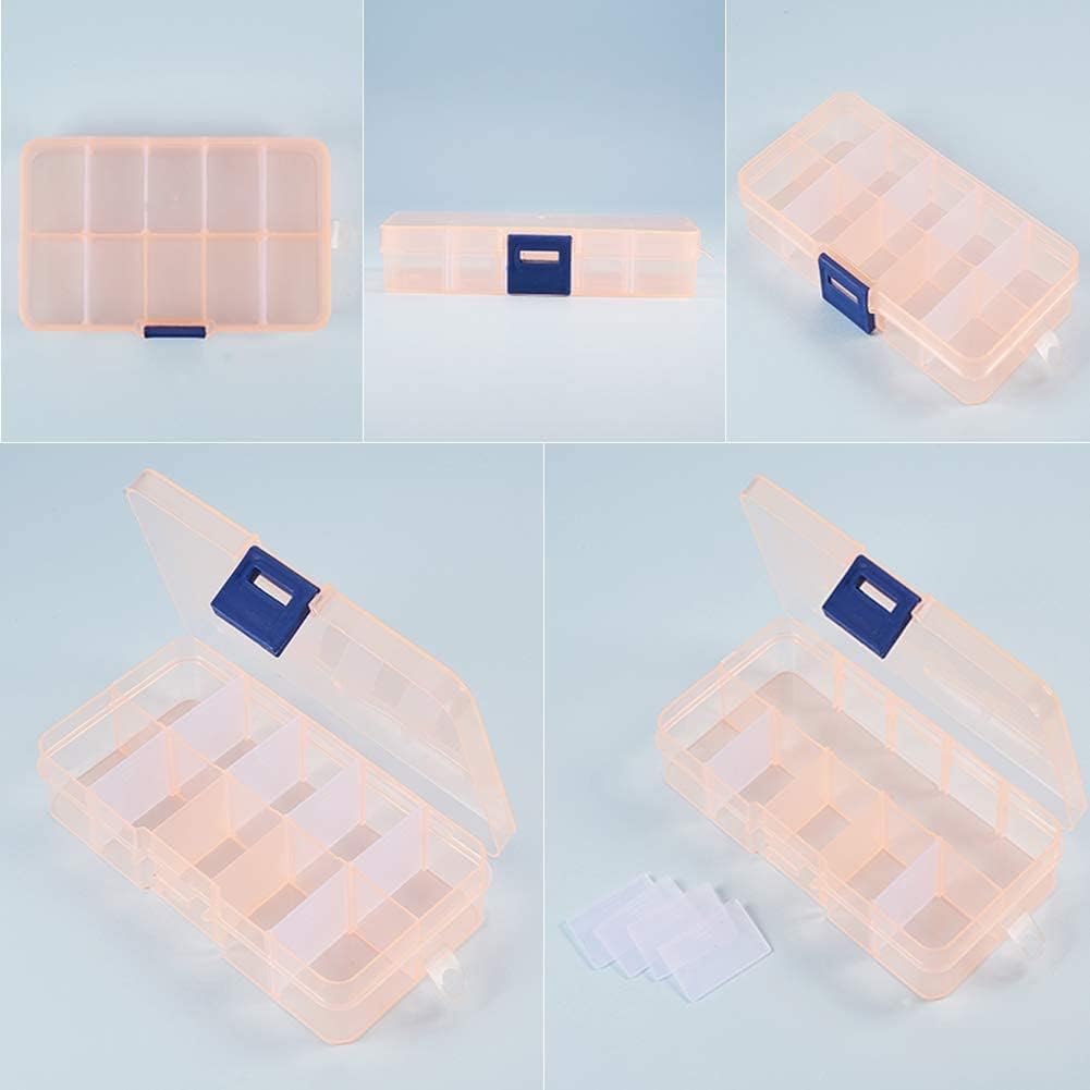 PH PandaHall 5 Pack 10 Grids Jewelry Storage Containers Bead Organizer Plastic Storage Case Mini Tackle Box with Movable Dividers for Nail Tips Stone Jewelry Sewing Fishing Traveling, 2.6x5x0.8 Inch