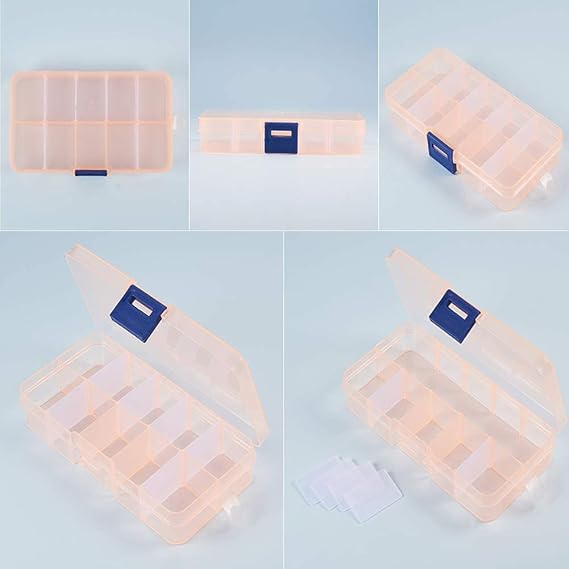PH PandaHall 5 Pack 10 Grids Jewelry Storage Containers Bead Organizer Plastic Storage Case Mini Tackle Box with Movable Dividers for Nail Tips Stone Jewelry Sewing Fishing Traveling, 2.6x5x0.8 Inch