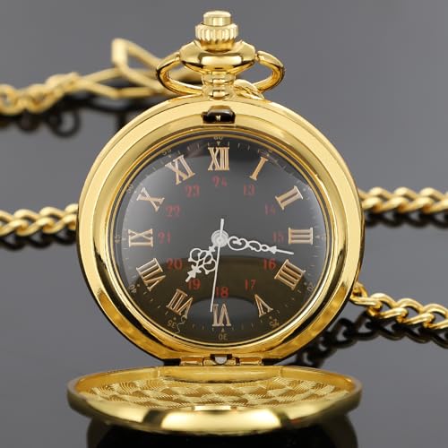 Image of Tiong Roman Numerals Scale Quartz Pocket Watches with Chain Christmas Graduation Birthday Gifts Fathers Day