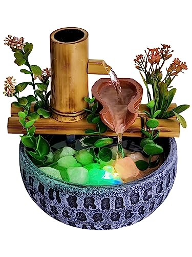 Fonte Agua Decorativa De Mesa Cascata Chafariz Bambu Resina
