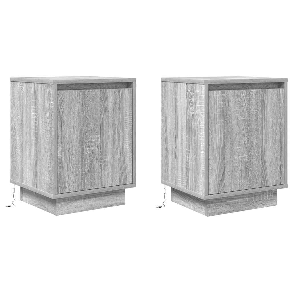 vidaXL Bedside Cabinets with LED Lights 2 pcs Grey Sonoma 38x34x50 cm, bedside table, nightstand, bed table, bed side table, bed cabinet