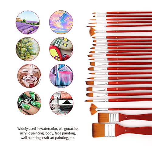 KKcare 24 pçs conjunto de pincéis de tinta acrílica pincéis de artista de cabelo de náilon pincéis d