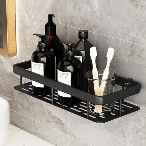 Image of zuku Bathroom Shelf for Wall Pack of 2 Shelf with Self Adhesive Stickers Washroom Organizer with Accessories Wall Mount Shelves Racks for Bathroom Storage (Black, Pack of 1)