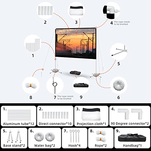 AODIOU Tela de Projetor Portátil com Suporte Externo: Tela de Projeção de Acampamento Tela de Filme