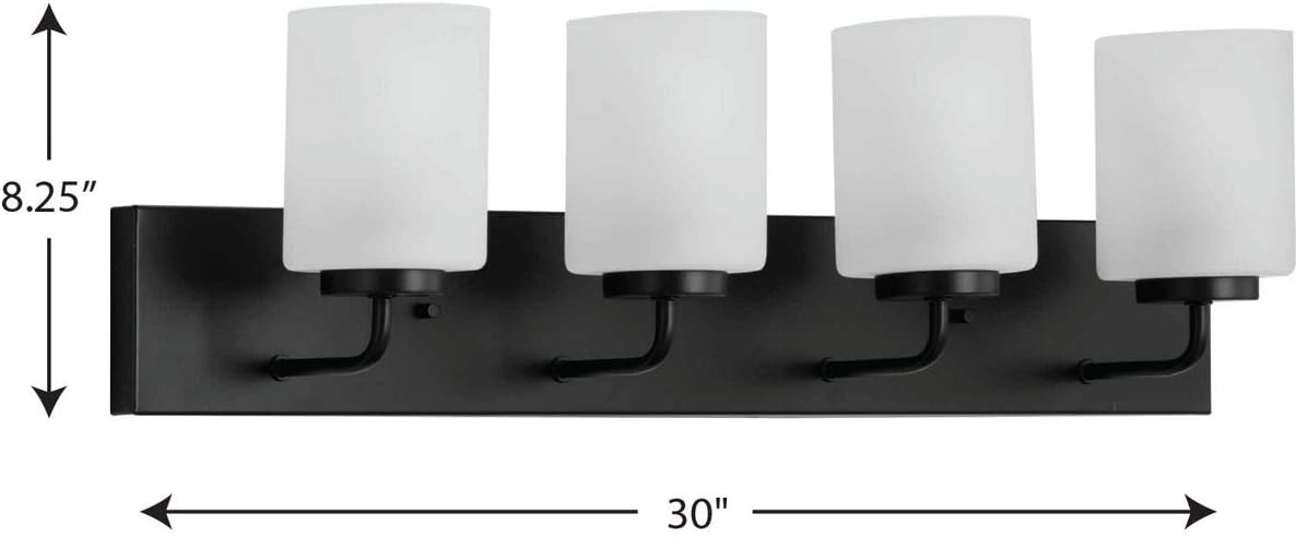 Progress Lighting Merry Collection 4-Light Etched Glass Matte Black Transitional Bath Vanity Light