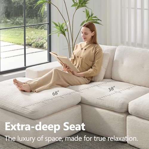 Image of L-Shaped Modular Sectional Couch for Living Room Furniture, Boneless Cloud Couch Set with Back Support, Modular Sectional Sofas for Living Room Furniture with Ottoman