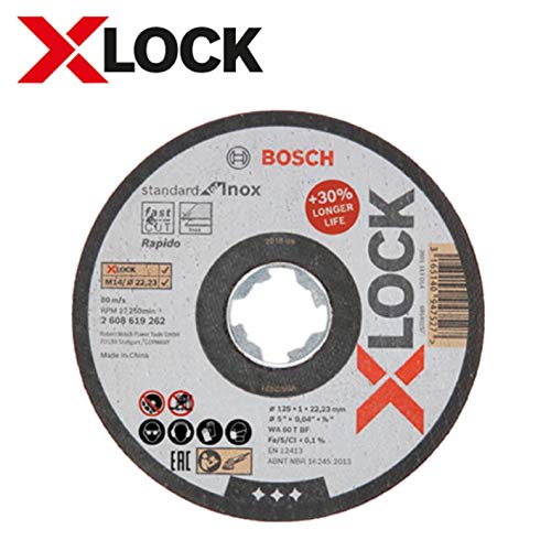 Bosch Professional 2608619267 Mola da Taglio Dritta Standard di, 10 Pezzi per Inox, X-Lock, Ø125 mm, Diametro Ø: 22.23 mm, Spessore: 1 mm, Colore:, Ø 125 mm