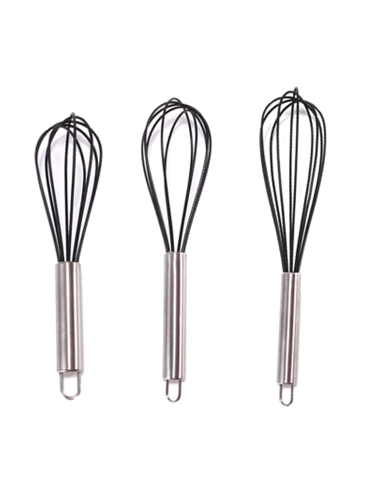 Cheeroyal 3 PCS Silicone Whisk Set,Silicone Whisks Kitchen Tipped Silicone Colourful Egg Stirrer with Stainless Grip Handle for Baking Cooking Mixing (8/10 /12 inch) (black)