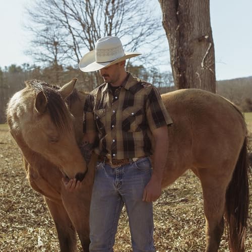 Dubinik® Western Shirts for Men Short Sleeve Plaid Pearl Snap Shirts for Men Button Up Shirt Cowboy Casual Work Shirt4