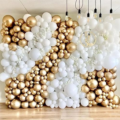 Image of 412pcs Metallic Gold Balloon Garland Arch Kit 18 12 10 5 Inch Different Sizes Latex Chrome Balloons for Baby Shower Birthday Graduation Wedding Anniversary Celebration Party Decoration
