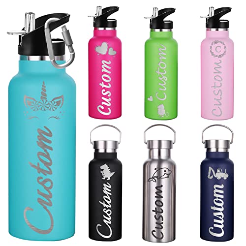 WBgjsnklbnl Personalized Water Bottles with Straw for Sports Custom Water Bottle Insulated with Name Engraved for Women Men(12oz/26oz)