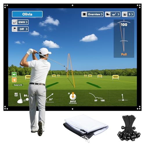 ZEALFEEL 9x7ft Golf Simulator Impact Screen, Thicker 2 Layer Impact Screen for Training, 14 Gromment Holes Golf Practice Screen with 10 Bungee Cords, Durable HD Projector Screen for Home/Indoor/Garage by ZEALFEEL - Used condition - US$120.37