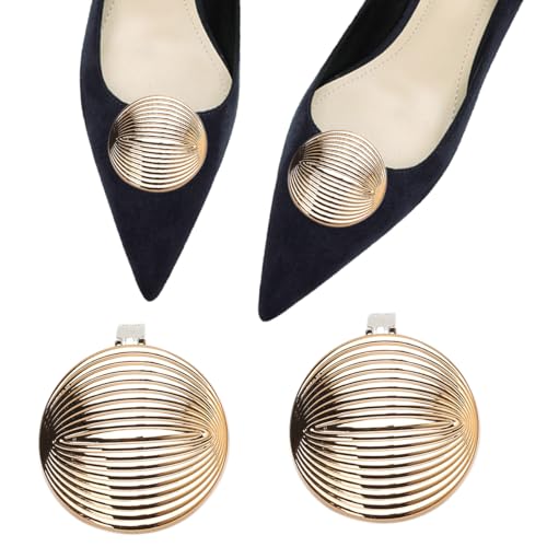 2 Pcs Round Metal Shoe Clips Detachable Shoe Clips for Women Dress Shoes Fashion Gold Heels Shoes Decoration Charms for Bridal Heels Gold