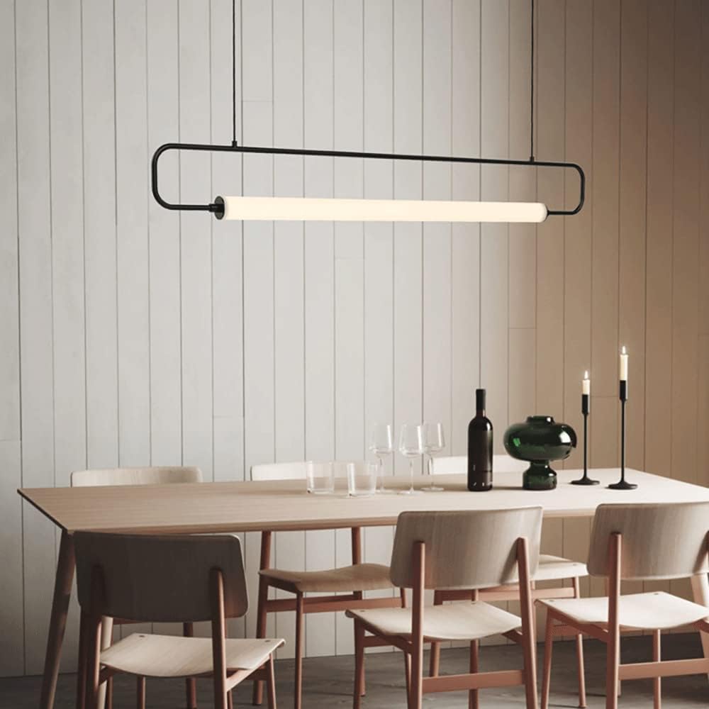 Anneau De Lumièree De Salle À Manger, Lumières Suspendues Linéaires En Métal Avec Abat-Jour En Acrylique À Tube Long, Lampe À Suspension Moderne À Led 4500K Pour Salon, Lustres D'Éclairage D'Î