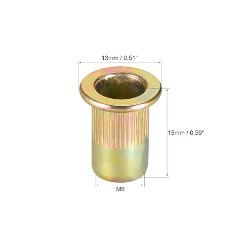 Miniatura 3 de uxcell Tuercas de remache de acero al carbono M6 Inserto de cabeza plana amarillo cinc plateado 30 PC