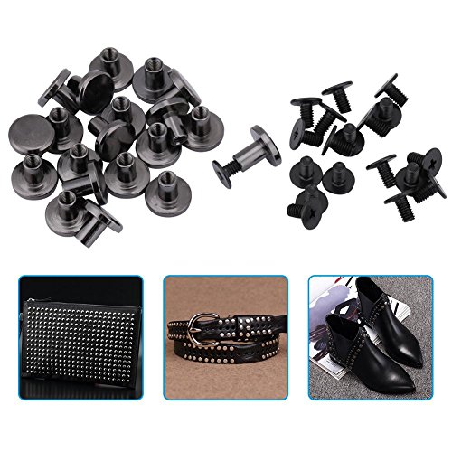 20 Stück Set Messing Flachkopf Nieten Schwarz Leder Handwerkskunst Schrauben Nagelnieten DIY Leder Basteln Metall Nieten für Gürtel Gurt Tasche Schuhe Dekoration 8 mm Schwarz