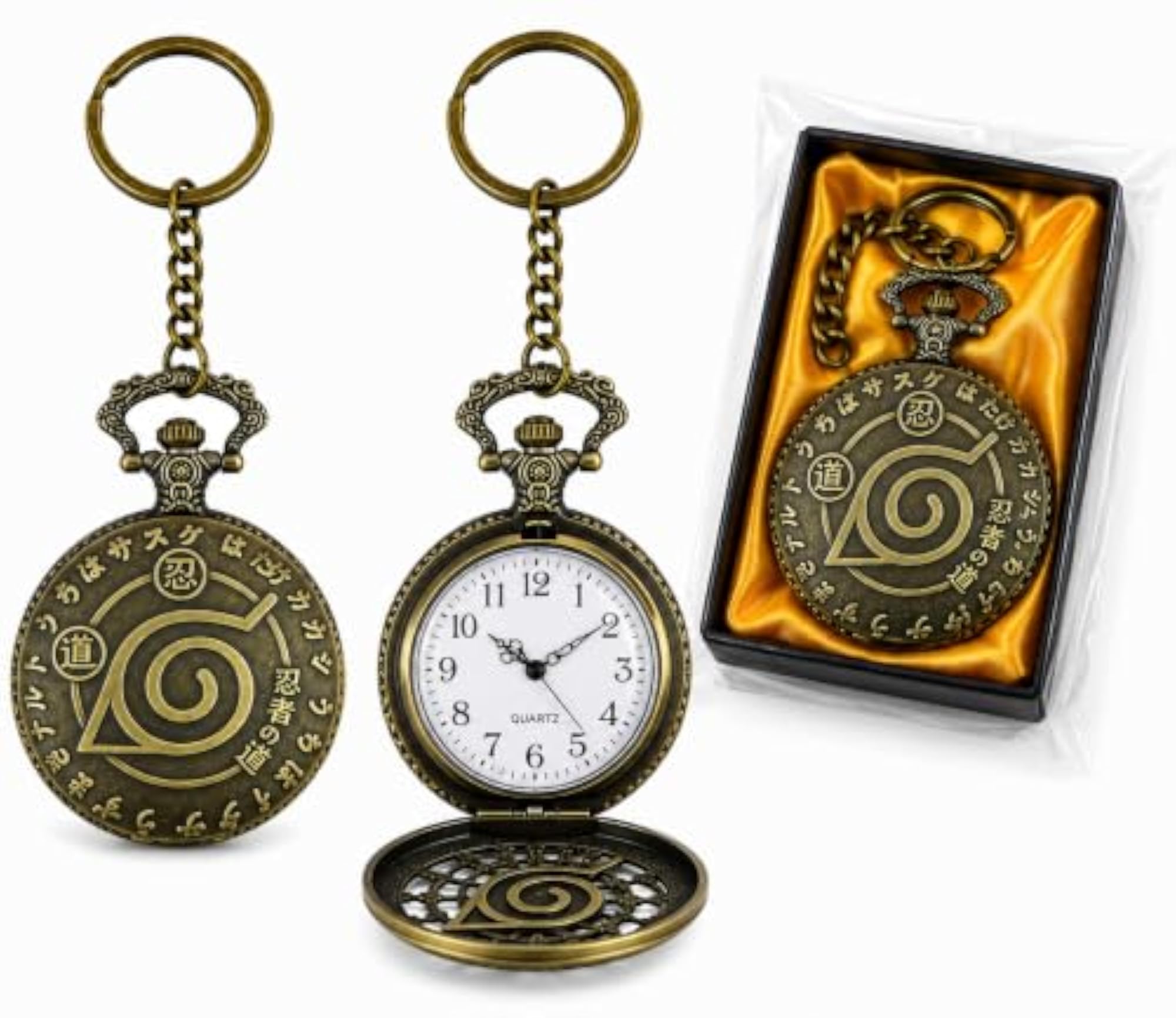 Anime Inspired Quartz Pocket Watch with Konoha Leaf Design