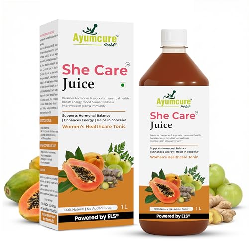 Image of Ayumcure She Care Juice for Women, 1000ml | Supports Hormonal Balance, PCOS /PCOD Support & Regular Menstrual Cycles | With Ashok Chaal, Papaya Leaf, Daru Haldi, Bel Ka Fal, Amla, Giloy & Herbs | No Added Sugar