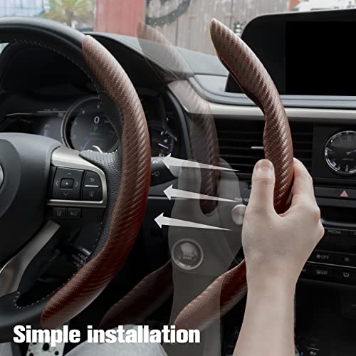 Image of Amiss 2pcs Carbon Fiber Anti-Skid Steering Wheel Cover, Waterproof & Segmented Butterfly Design, Universal 99% Vehicle Wheel Cover Protector, Car Interior Accessories (Champagne-2pcs)