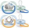 Philips Avent Ultra Air Pacifier, 0-6 Months for Male Babies, 2’ Pack, Orthodontic Silicone, Wide Air Hole, Microwave Sterilizable, BPA Free, Carrying Box, SCF08005