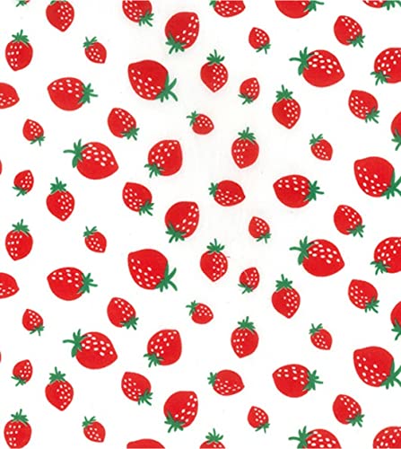 Tissu polycoton fraises sur ivoire 5m anti-froissage pour robe