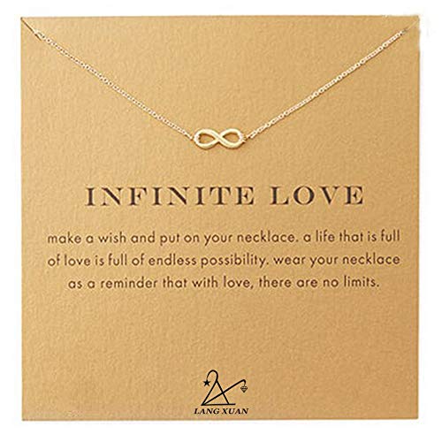 LANG XUAN Friendship Infinite 8 Necklace Lucky Elephant Star Pearl Circle Pendant Necklace for Women Gift Card (Gold)