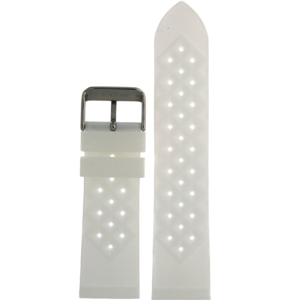 Tech Swiss Watch Band Silicone Rubber White Breathable Strap Stainless Buckle Waterproof Fits 20 millimeters