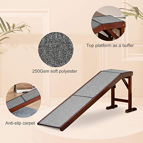 Pawhut Dog Ramp For Bed, Pet Ramp For Dogs With Non-Slip Carpet And Top Platform, 74" X 16" X 25", Brown #TOP4