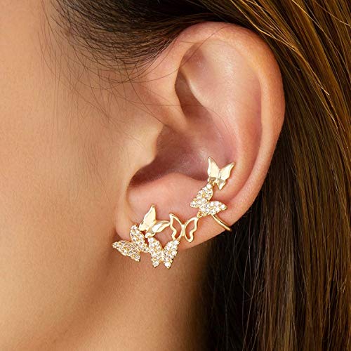 Ear Cuffs Earrings For Women - Small Cz Cuff Huggies Hoop Clip On Earrings For Girls, Gift For The One You Love (Butterfly) #TOP1
