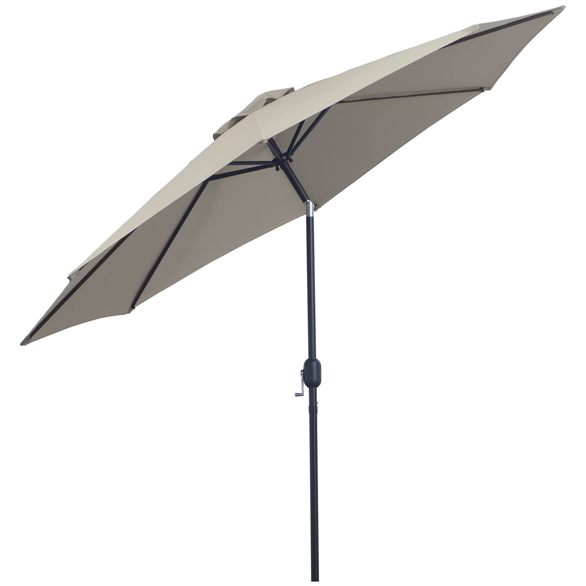 Outsunny Sombrilla de Jardín Ø295x250 cm con Manivela Parasol Exterior con Mecanismo de Inclinación y Poste Desmontable de Metal para Terraza Piscina Patio Gris Claro