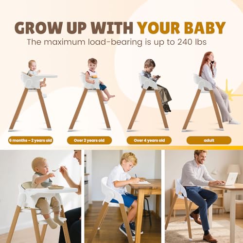 Image of Convertible High Chairs for Babies & Toddlers. 5-in-1 Adjustable High Chair with Removable Tray, Easy to Clean, Portable (Khaki)