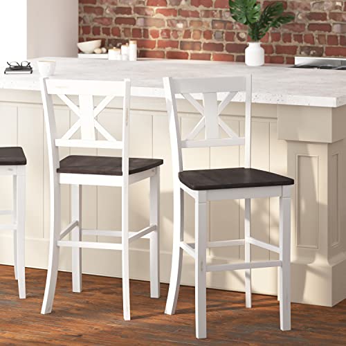 Modern Farmhouse Wooden Bar Stools in Antique White Wash (Set of 2)
