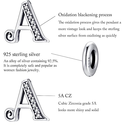 دلايات من الفضة الاسترلينية عيار 925 لأساور باندورا بخرز الحروف الأبجدية الأولى، هدية مجوهرات للنساء، مصنوعة من الزركونيا المكعبة