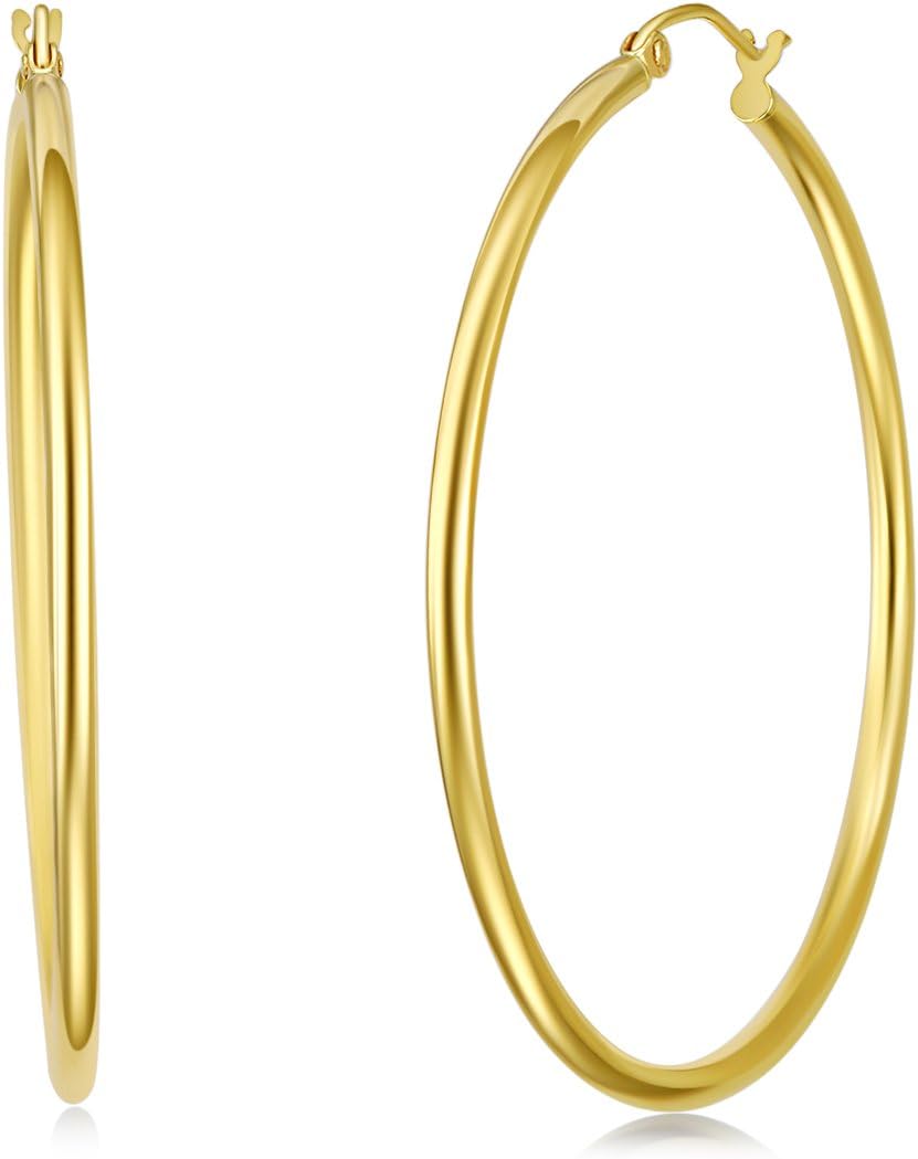 14k REAL Yellow Gold Multi Size 2mm Thickness Hinged Hoop Earrings