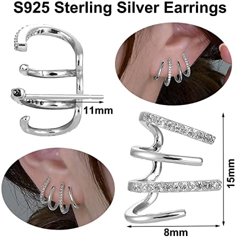 HEEYA 18K Plated/Sterling Silver Claw Earrings,Cubic Zirconia Ear Cuff Studs Earrings for Women,Hypoallergenic Ear Piercing Illusion Earrings,Pearl Beads 4 Prong Wrap Earrings for GirlsGold/Silver