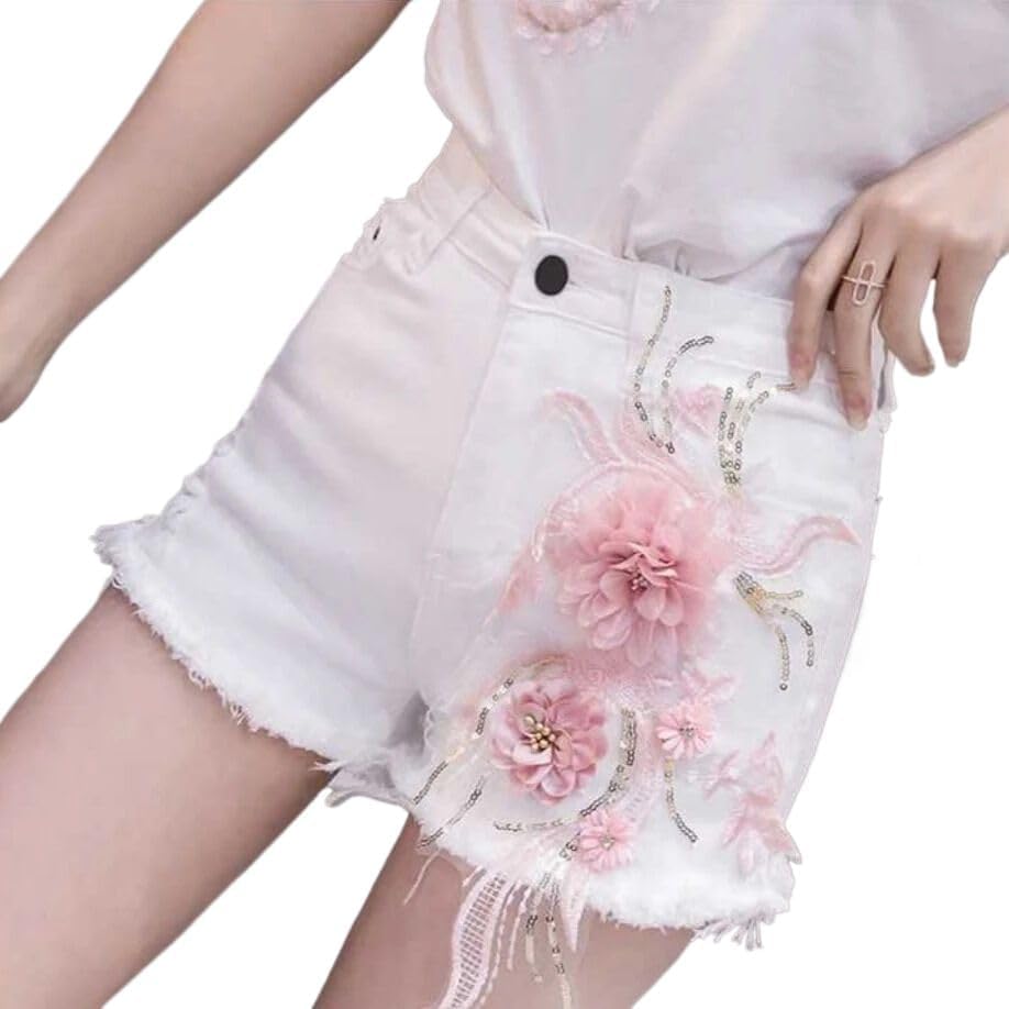 Summer Embroidered Women's High Waist Denim Shorts Jeans Pants