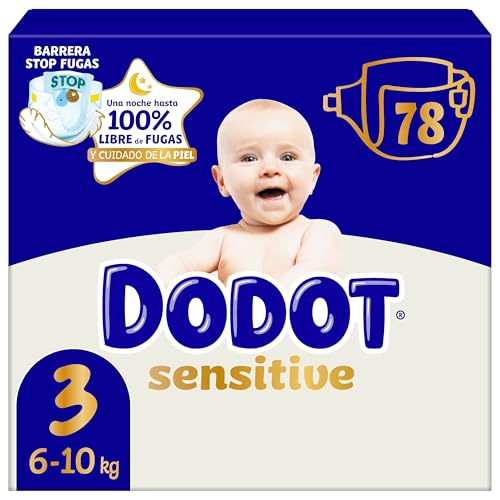 Dodot Sensitive Talla 3, 78 Pañales, 6kg-10kg, Hasta Una Noche 100% Libre De Fugas Y Cuidado De La Piel