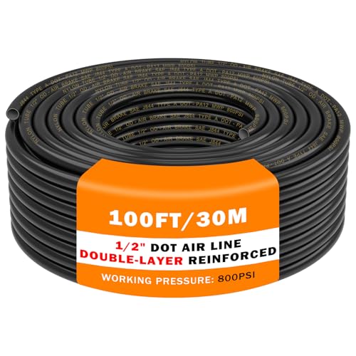CheeMuii 100 FT 1/2 Double Layer DOT Air Line Premium PA12 Nylon 1/2 Pneumatic Tubing SAE J844 DOT Air Hose 31 Meter 1/2 Inch OD Pneumatic Air Tubing Pipe Hose Line