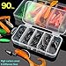 Fishing Hooks Freshwater, Carbon Steel Black Worm Bass Hook Combo with Tackle Boxes Fish Gear for Sinkers Zoom Soft Plastic Baits Jig, Catfishing Equipment 90 Pcs