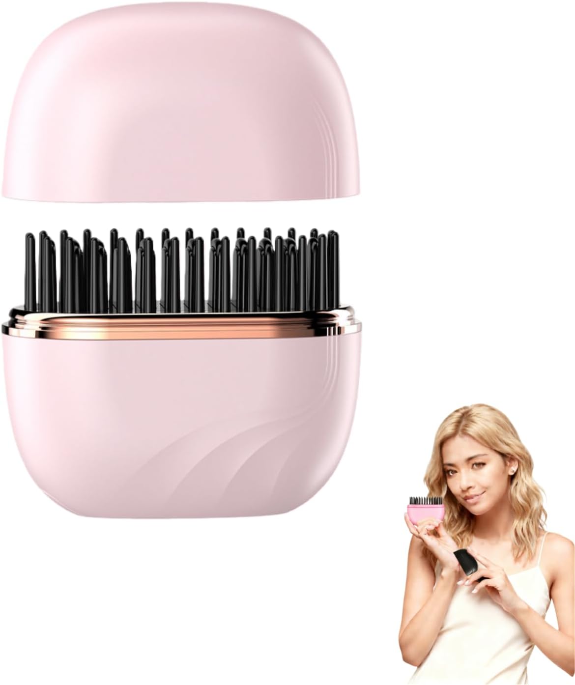 Mini Portable Hair Straightener, Cordless Travel Straightener Brush with 3 Heat Settings & Type-C Fast Charging, Smoothing for Frizzy & Wavy Hair, Ideal Gift (Pink)