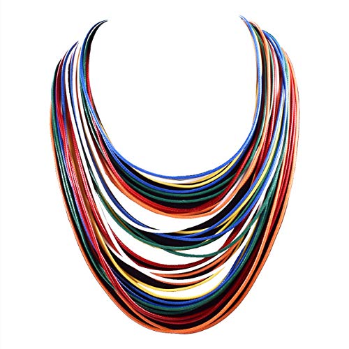 Yuhuan Necklace Women Fashion Bib Choker 36 Layers Wax Line Collar Statement Jewelry (Multicolor)