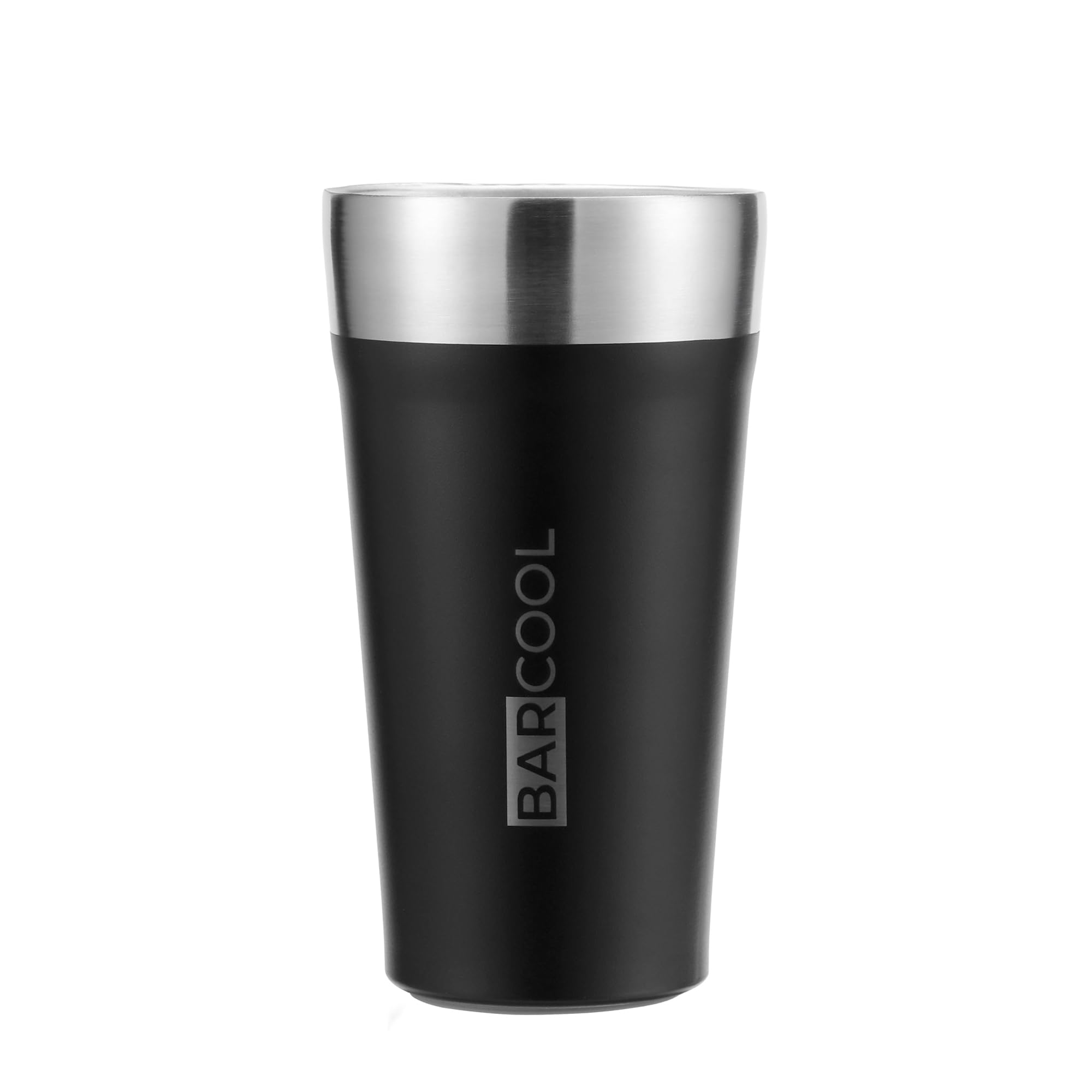 Barcool Stackable Insulated Beer Pint Cup 600ml | Keeps Beer Cold 5 Hours | Vacuum Double Wall Stainless Steel Cup | Built-in Bottle Opener | Condensation Free Metal Cup - Black