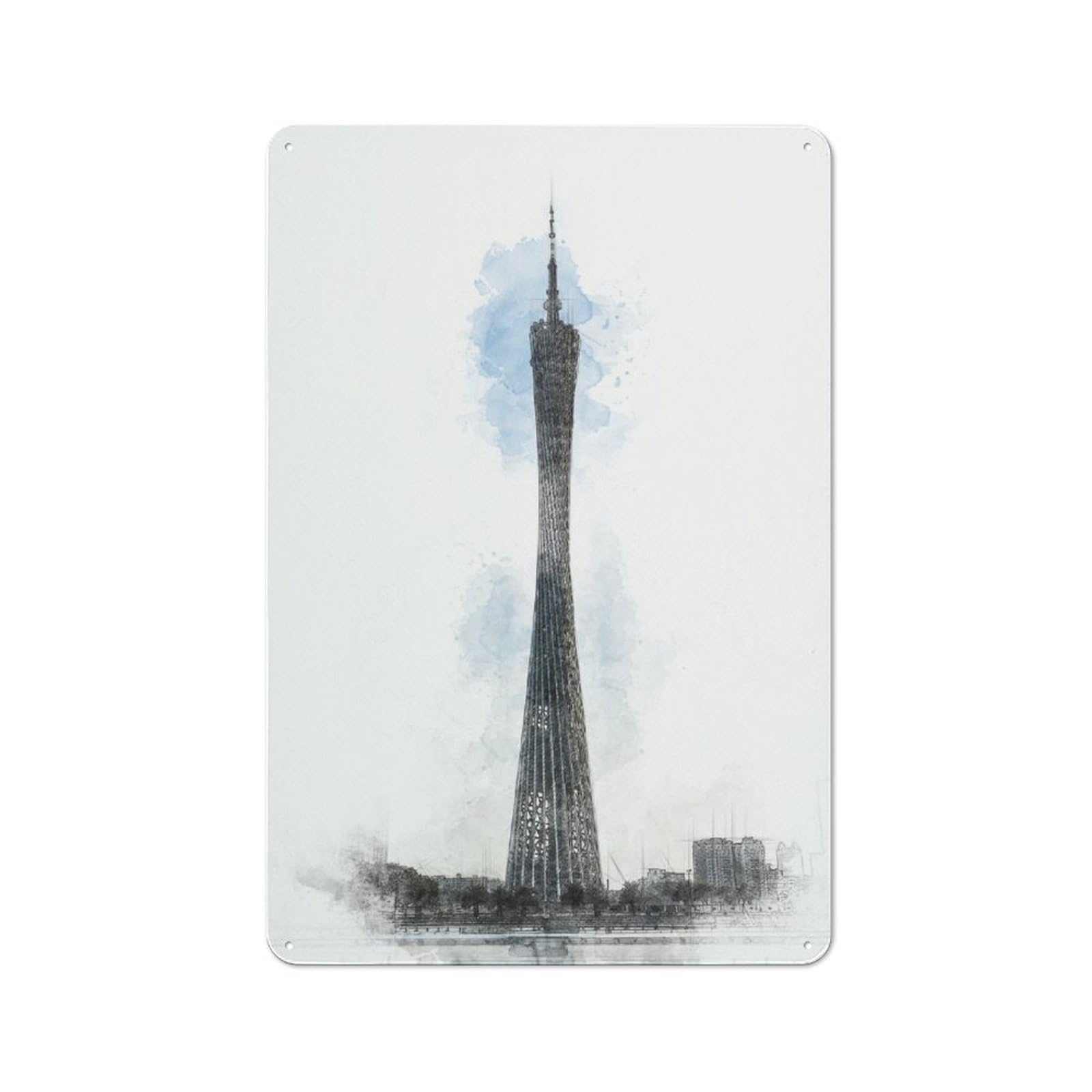 Rustic Vintage Metal Sign 30x20cm Featuring Canton Tower, Home Bar Decor for Cafe, Pub, Workshop Or Home Bar