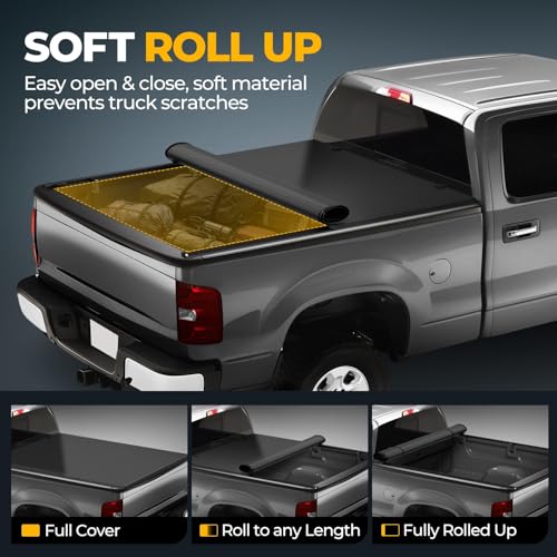 Image of Auto Dynasty Soft Roll-up Tonneau Cover for 09-18 Ram 1500 5.7FT Fleetside | Truck Bed Cover Compatible with 09-18 Ram 1500, 2019-2025 Ram 1500 Classic, 5.7Ft /68Inch Fleetside Bed, Soft Vinyl Top